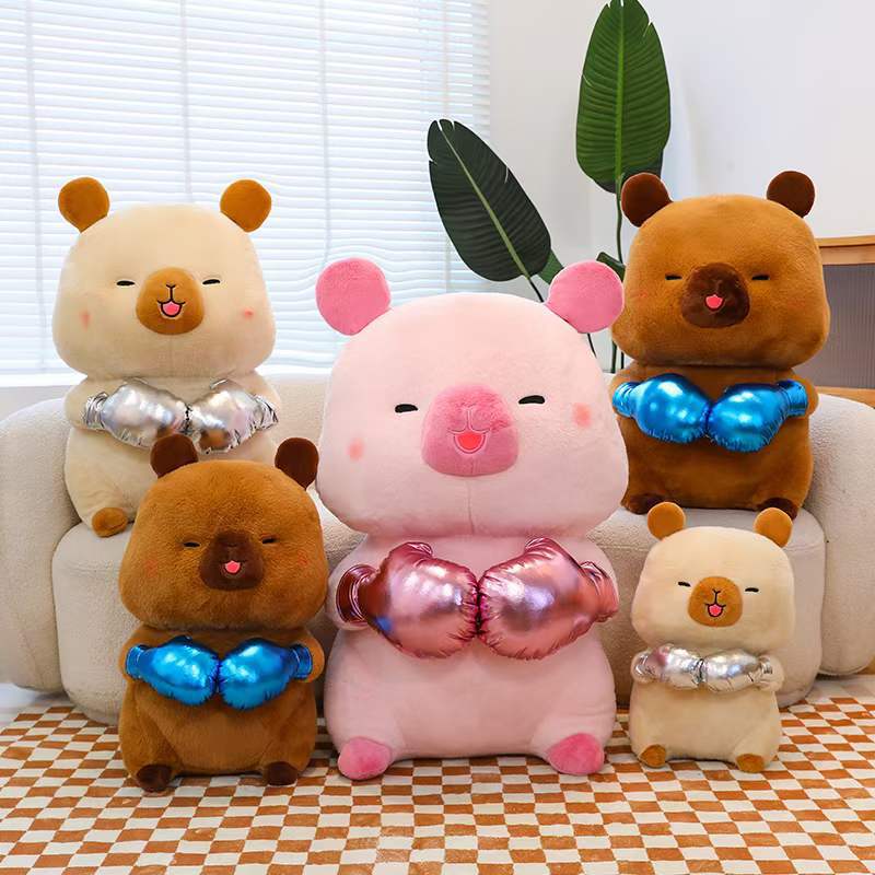 Plush Capybara Boxing Toy Dolls Pillow Smile Expression Children Birthday Gifts