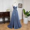 Gray Blue Suspender Evening Dress 1011 New Ball Party Dress French Lace Applique Puffy Gauze Skirt