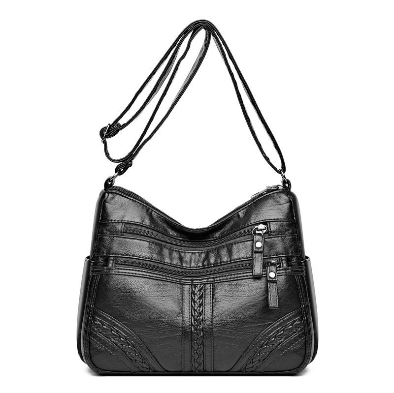 Korean Style Multi-Layer Soft Leather Crossbody Bag for Women - 2025 Large Capacity, Versatile Single Shoulder Bag for Moms