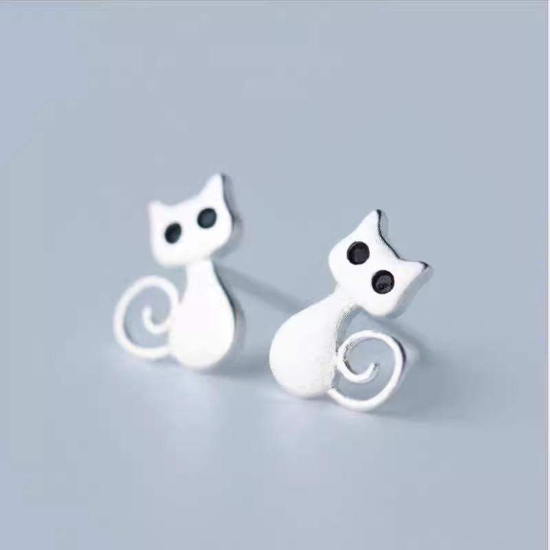 925 Silver Large Cat Earrings For Women Jewelry Korean Earrings Pendientes Brincos
