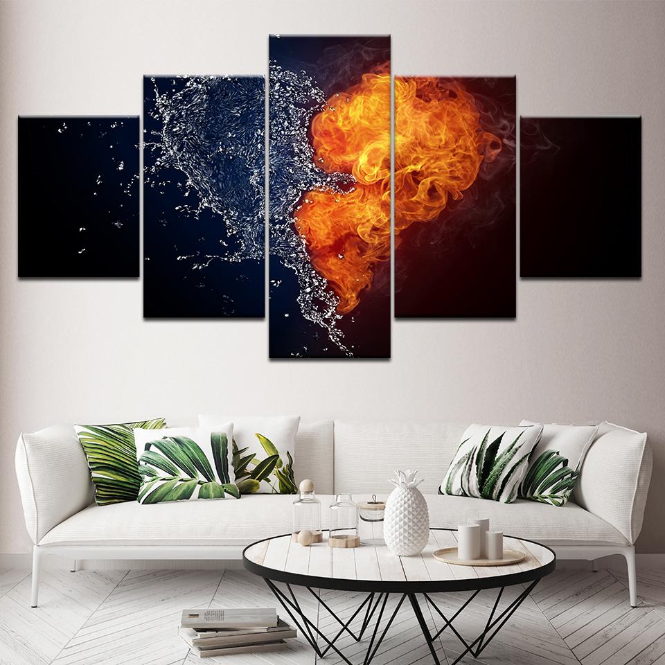 

Canvas Painting abstract water fire Heart-shaped 5 Pieces Wall Art Painting Modular Wallpapers Poster Print Home Decor 20x35 20x45 20x55cm