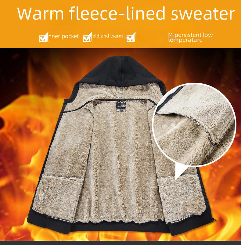 Men's Plush Lamb Fleece Hooded Sweatshirt - Thick, Loose, Warm Cardigan for Autumn and Winter Sports Leisure