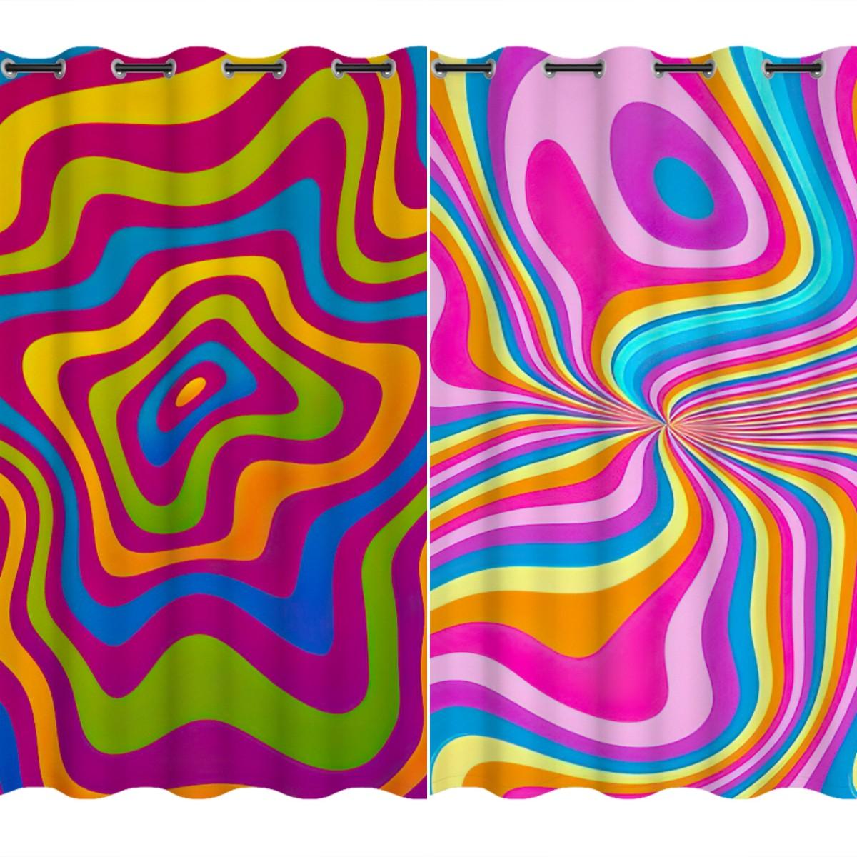 

2Panel Semi-blackout Drapes New Color Wave Geometric Modern Abstract Drapes Room Drapes Customized Cartoon Kitchen Area Short cortina 2x60Wx50H(CM)&Rod Pocket