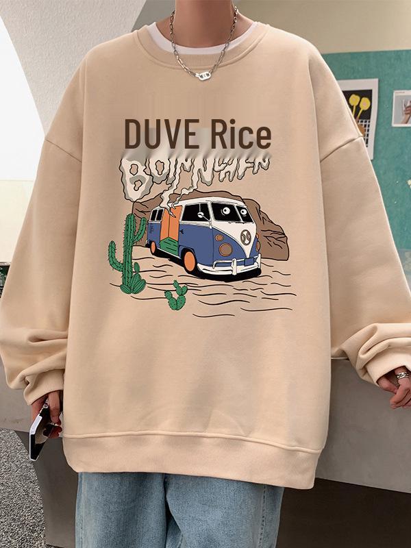 Men's American Trendy Crewneck Pullover Hoodie - Autumn High Street Print, Loose Fit, Lazy Style Long Sleeve Top