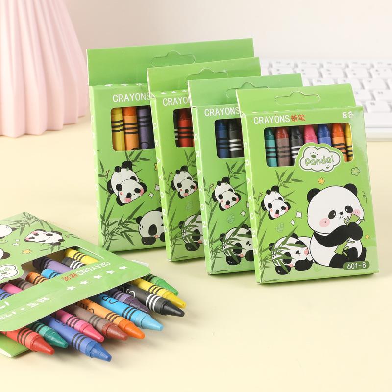 New8/12 Colors Cartoon Panda Multi-Color Crayons Creative Gift Students Children Painting Stationery Washable Oil Painting Stick