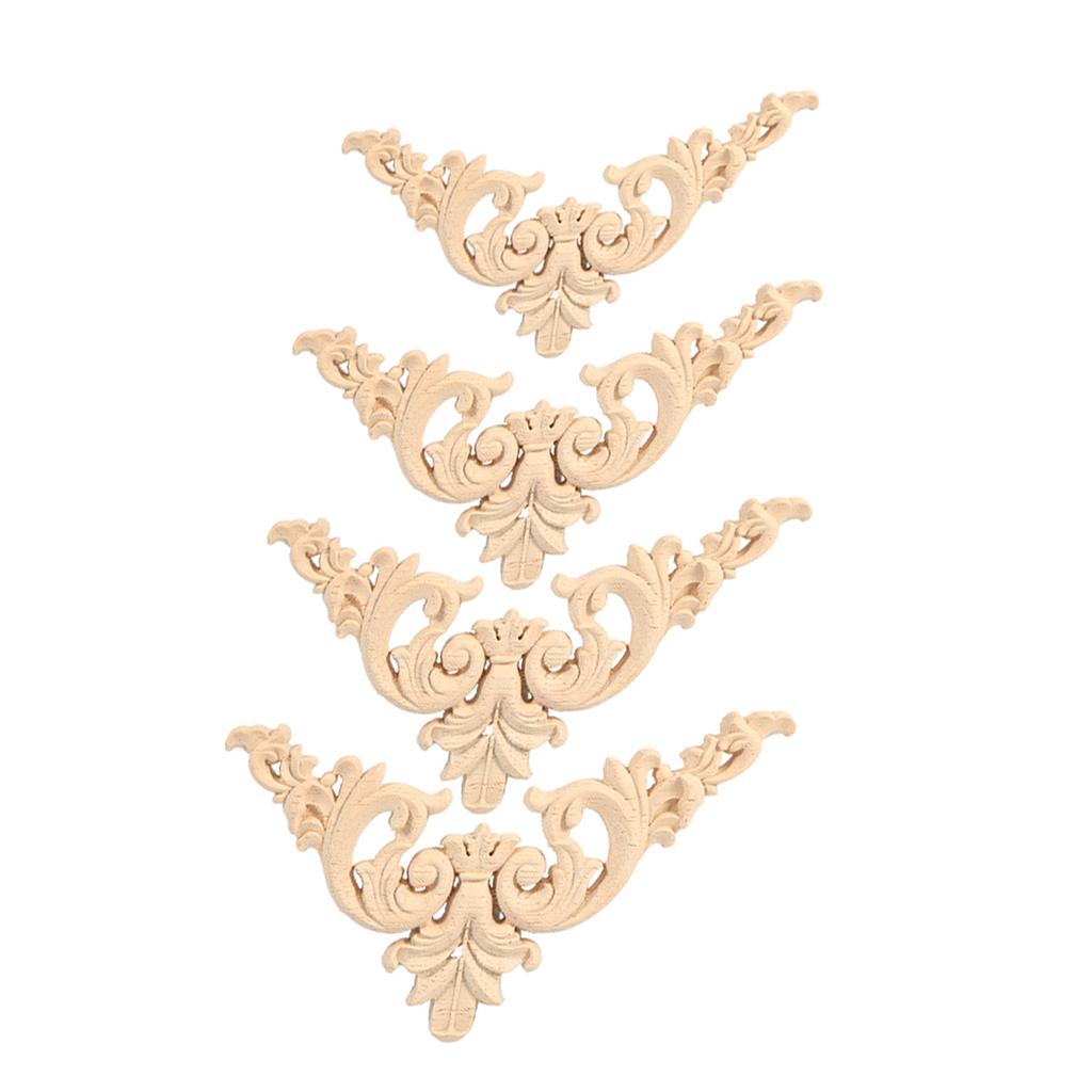 4 STÜCKE Gummi Holz Geschnitzte Ecke Onlay Applique Möbel Blume Form Unbemalt 12x12 cm