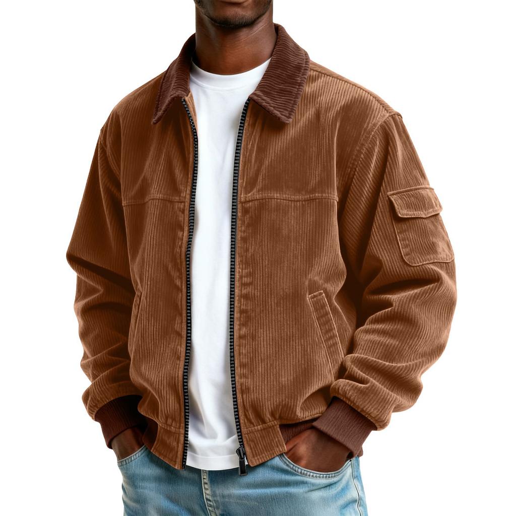 Men's Colorblock Corduroy Pocket Zipper Jacket Men's Plus Size Casual Sports Jacket