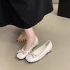 Inner height increase small silver single shoes women's shoes 2025 new spring and autumn platform French bow ballet evening shoes