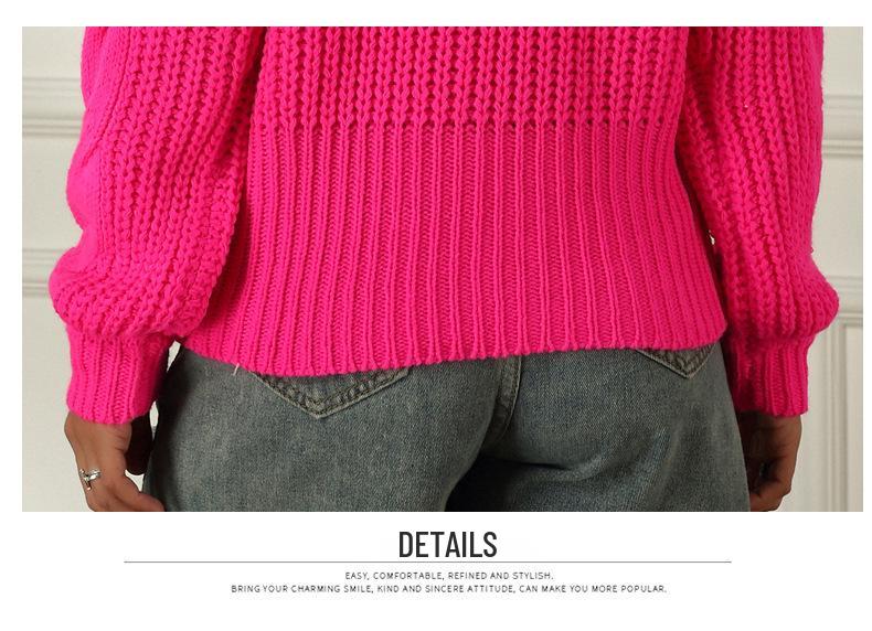 Leuchtende Farbe Kabelstrick Übergröße Damenpullover - Langarm Locker Halber Rollkragen Pullover