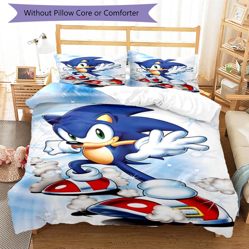 3pcs Sonic1 Design Cover Set - HD Printed Bedding with 1 Cover and 2 Pillowcases - Perfect for Home and Dorm Decor