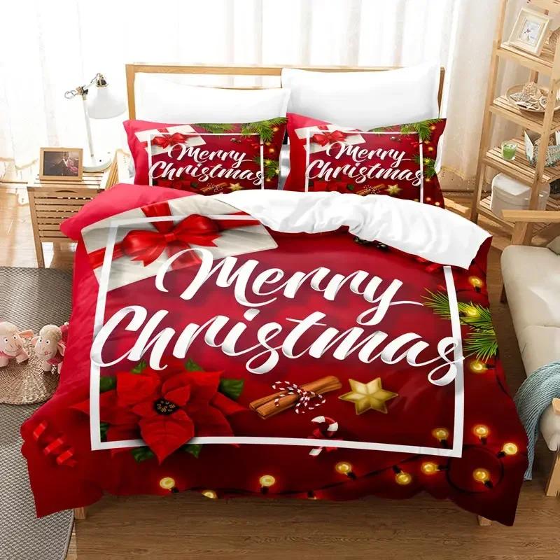 Christmas Bedding Set Polyester Duvet Cover Quilt Comforter Pillow Case 3D Red Double Full King Queen Twin Single 2/3PCS Bedroom