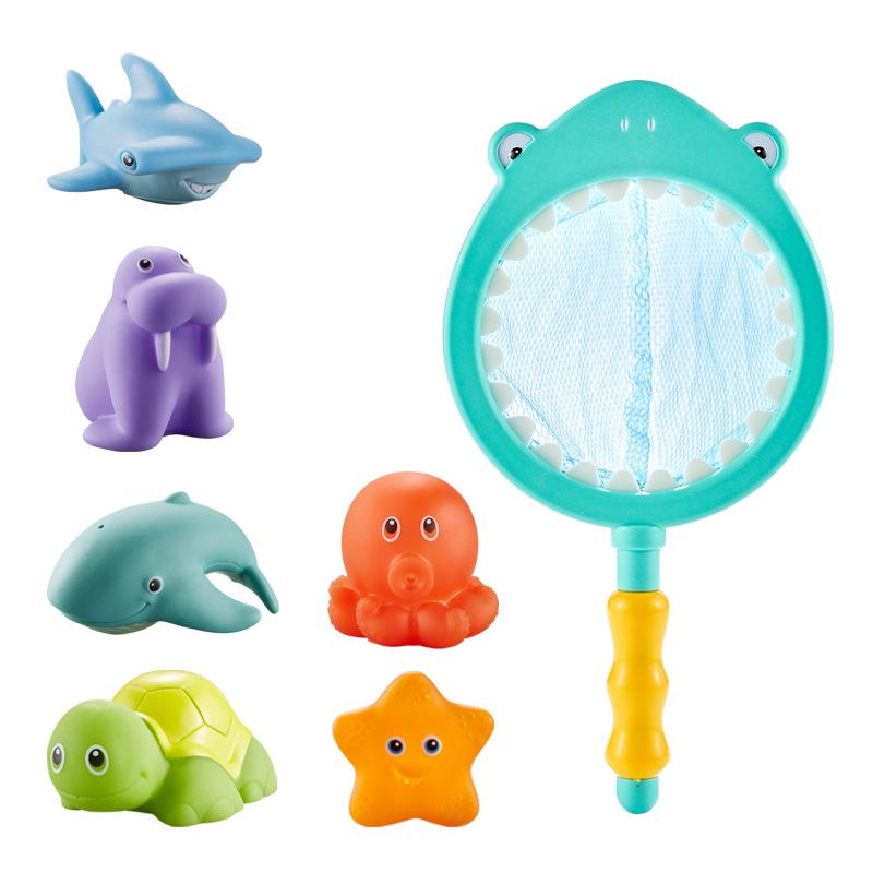 Cross-Border Baby Bath Toys Set: Turtle, Shark, and Animal Squeeze Toys with Water-Squirting and Floating Features.