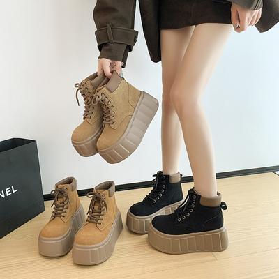 Nieuwe kleine dikke zool verhogende korte laarzen dames herfst mode muffin mouw dunne laarzen winter