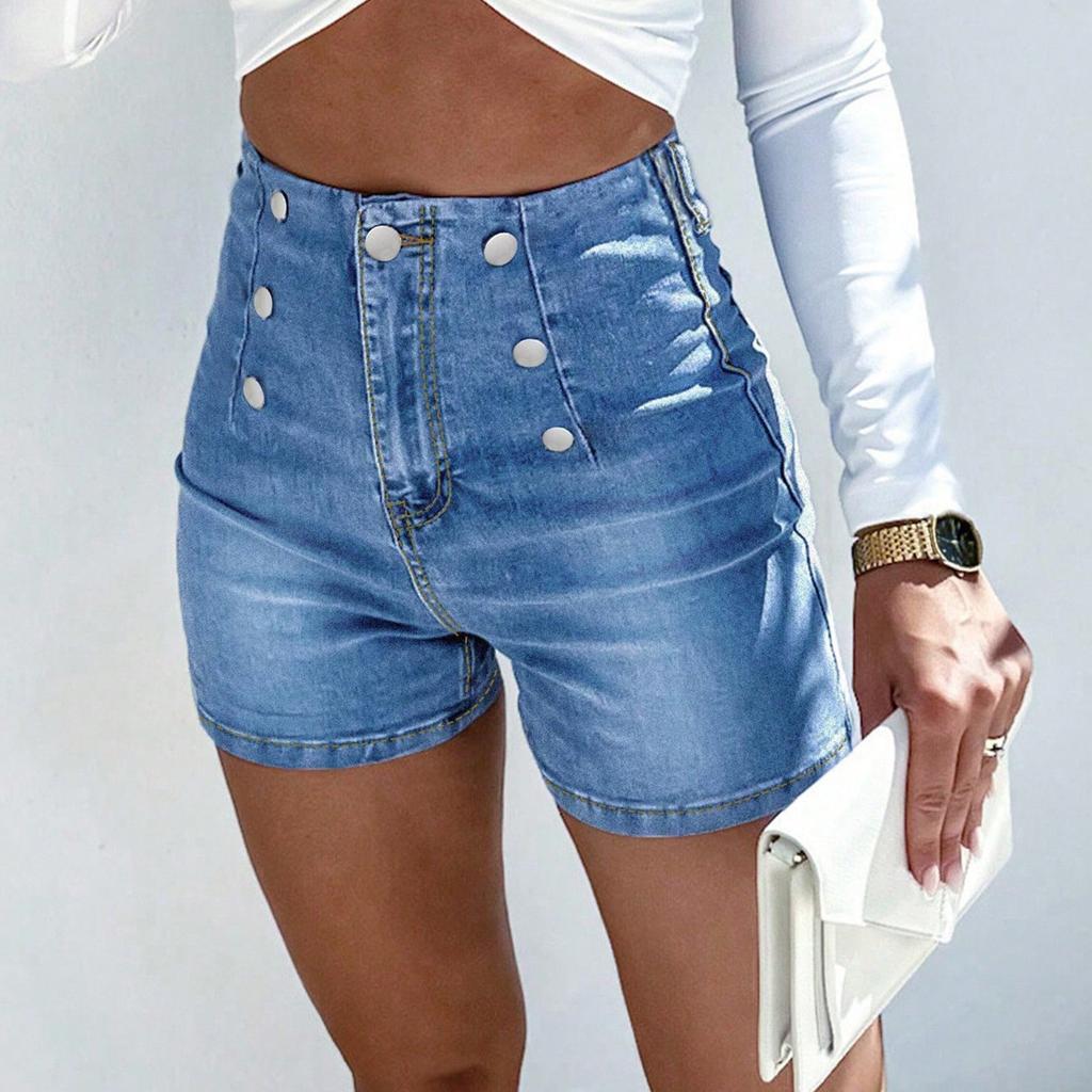 Women's Solid Color Jeans Stretch Slim Fit Distressed Denim Shorts