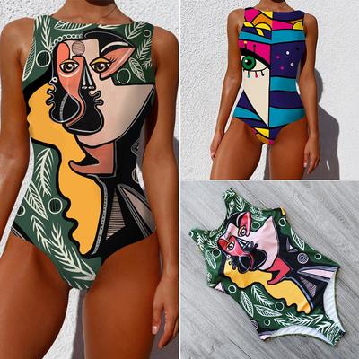 Sexy potlač Jednodielne plavky uzavreté veľké plavky Push Up Ženy Flower Vintage Body Swim Beach Pool Plavky