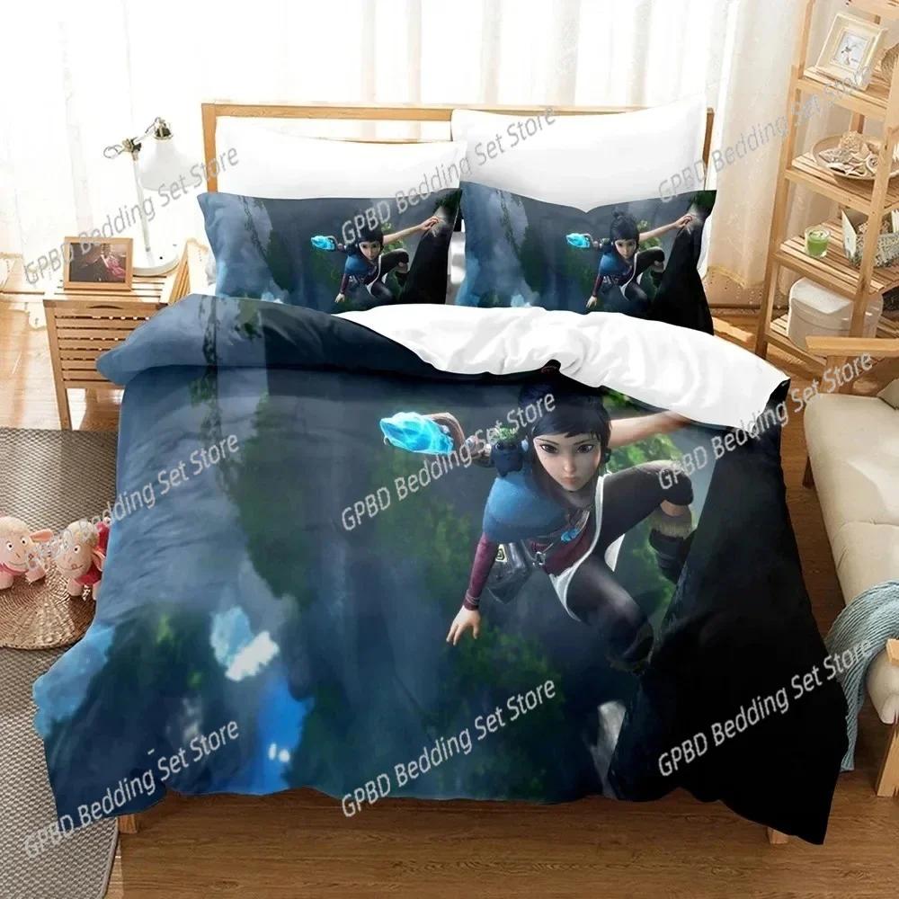 Comforter 3D Anime Game Bridge Spirits Kena Bedding Set 3D Printed Suitable For Bedroom Kids Home Textile