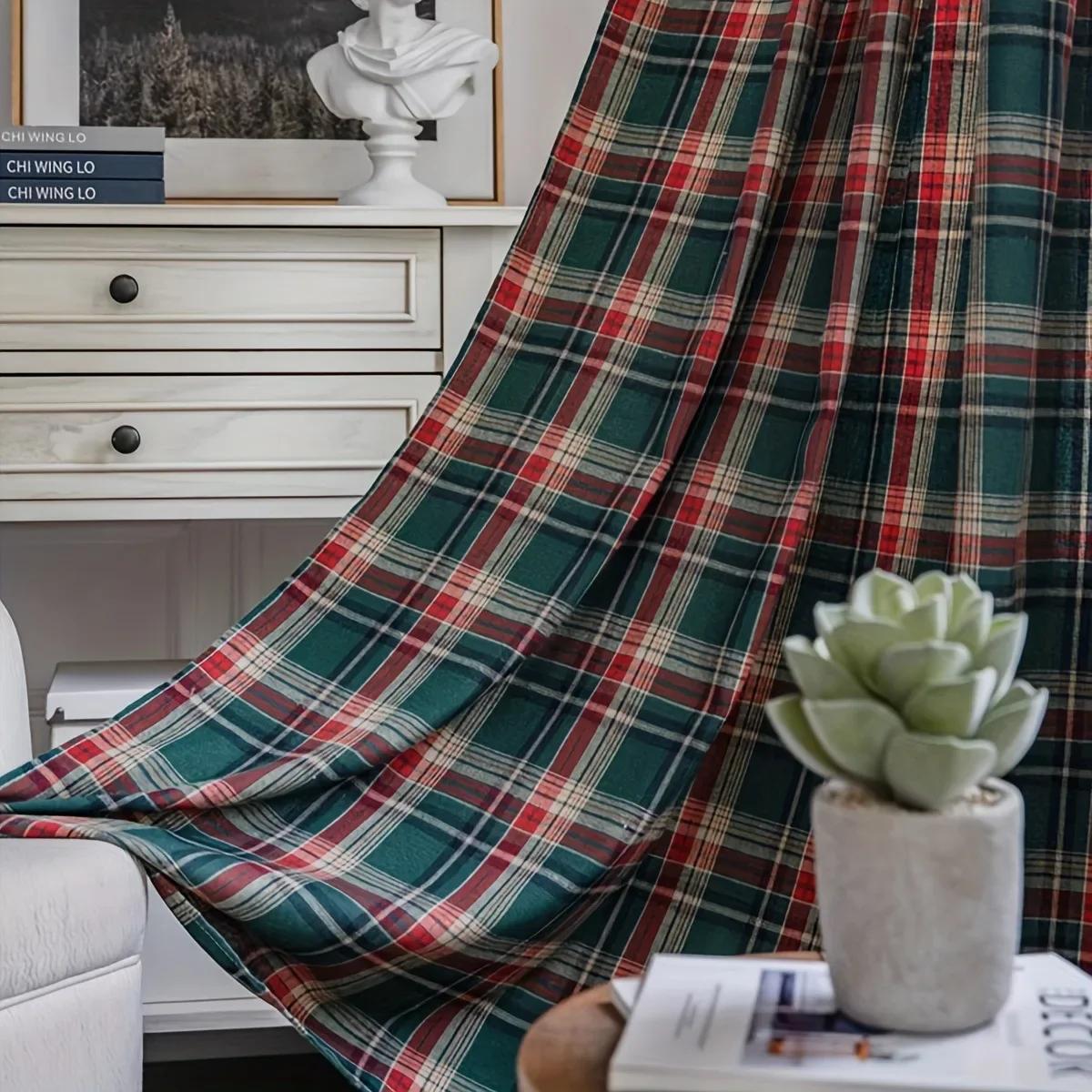 

Рождественские Шторы в клетку Буффало, Шторы для гостиной, Шторы для спальни, Винтажные полупрозрачные шторы для фермерского дома, Рождественские украшения W150xH260cm