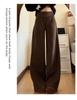 Deep Gray Women's Low-Waist Wool Suit Pants - 2025 Autumn/Winter, Straight-Leg, Buttoned, Loose Drape, High-End Wide-Leg Style