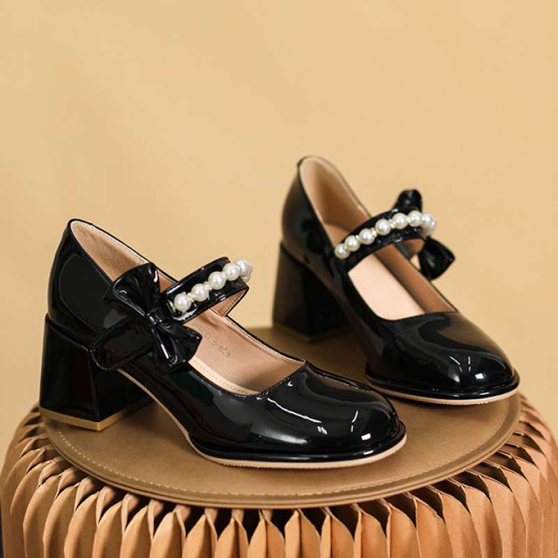 

Thick heel single shoes women s 2025 new spring pearl Mary Jane women s shoes round head high heels fairy style bridesmaid shoes 40 чёрный