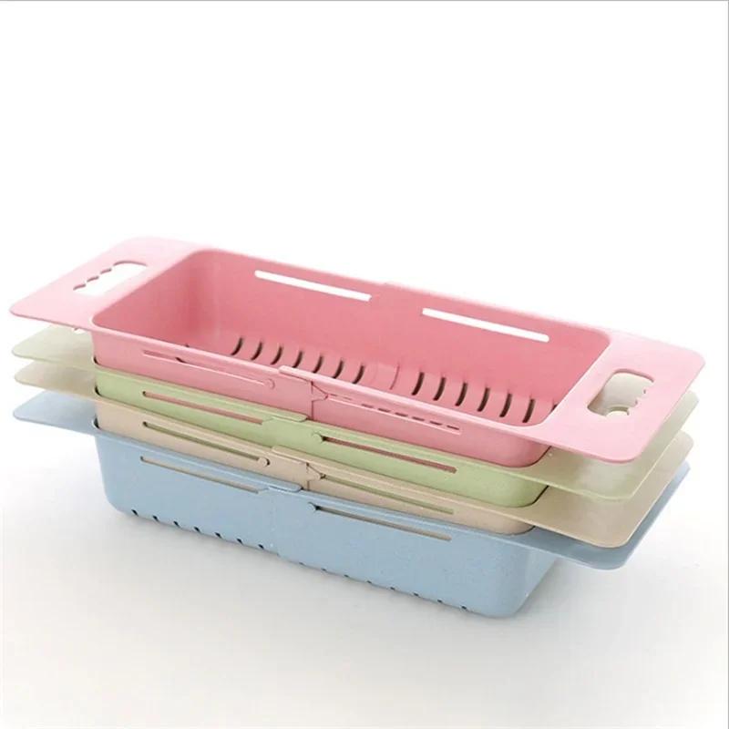 New Adjustable Dish Drainer Sink Drain Basket Washing Vegetable Fruit Plastic Home Drying Rack Kitchen Accessories Organizer