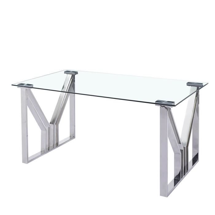 Table De Salle À Manger - Blanc - Verre Et Acier - 180x90x75 Cm - 6 Places - Design Contemporain