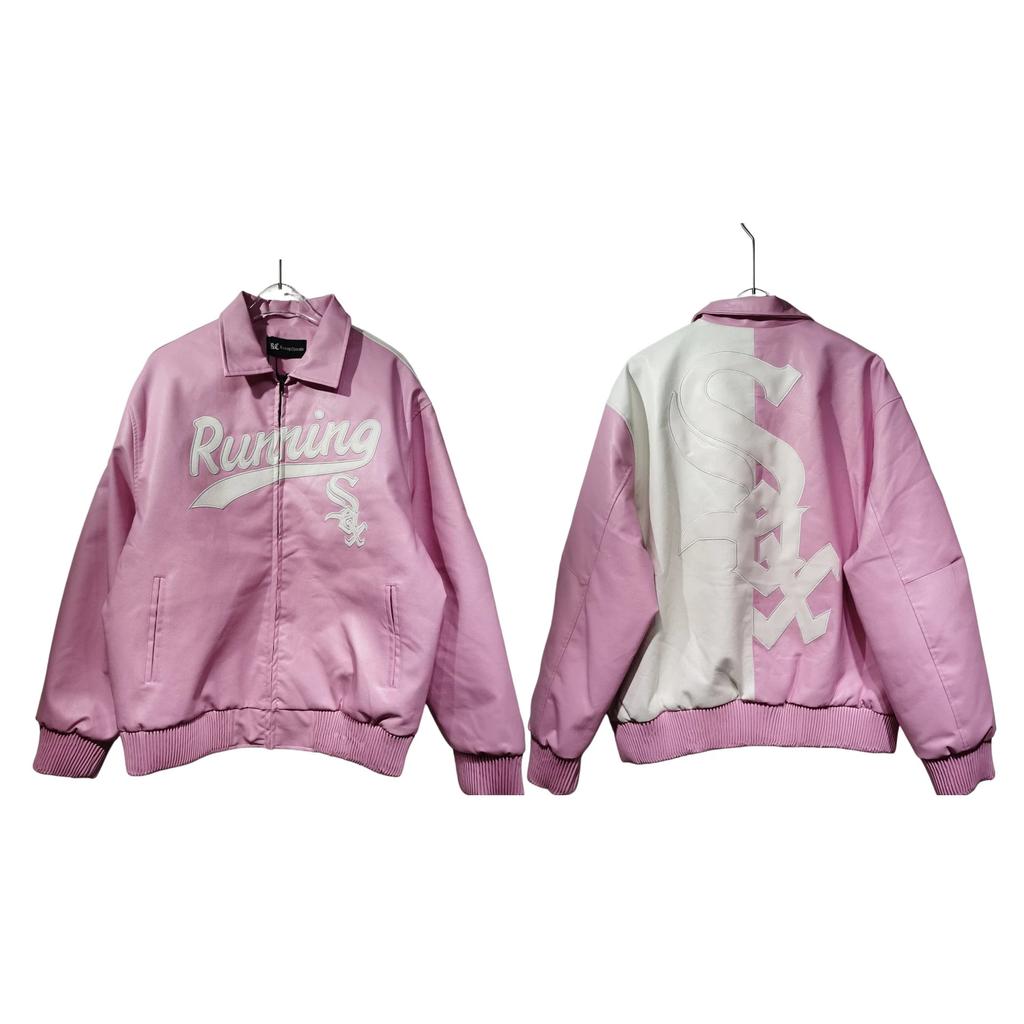 Grenzüberschreitende, amerikanische Streetwear-Baseballjacke mit Buchstabenstickerei, Profil aus PU-Leder, Reversjacke