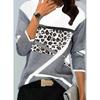 Women‘s Round Neck Long Sleeve Loose Fit T-Shirt Colorblock Print Plus Top