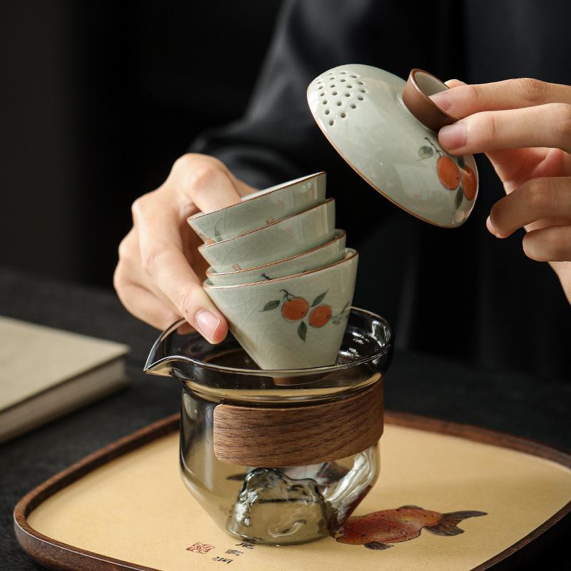 Hongyue Glass Covered Bowl Teacup Large Single Non-Hot Hand-Grasping Pot One Person Kung Fu Tea Set Underglaze Color Brewing Teapot