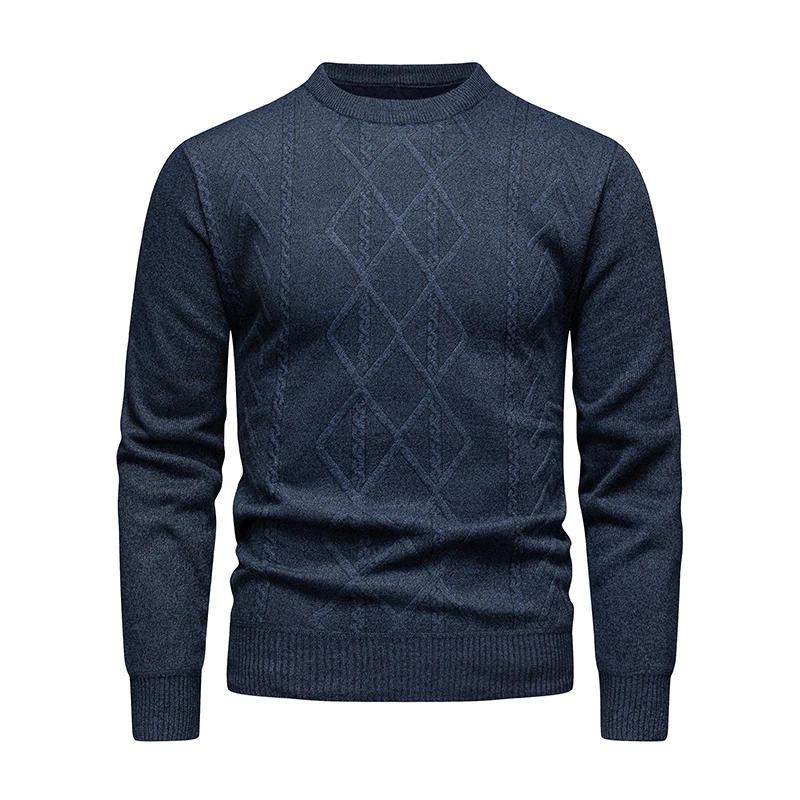 2025 New Men'S Casual Sweater Round Neck Long Sleeve Knitted Sweater Diamond Pattern Fashion Versatile Top