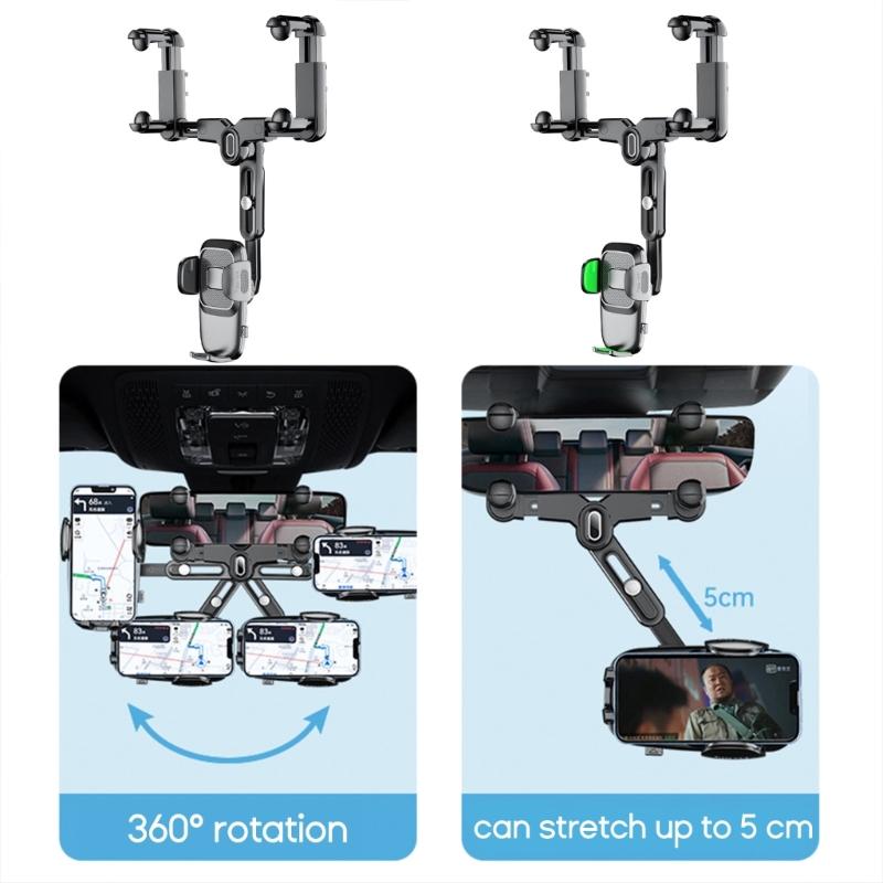 360-degree Rotation-Navigation Mount Mobile Phones Holder Car Adjustable Stand Rearview Mirror Retractable Phone Bracket