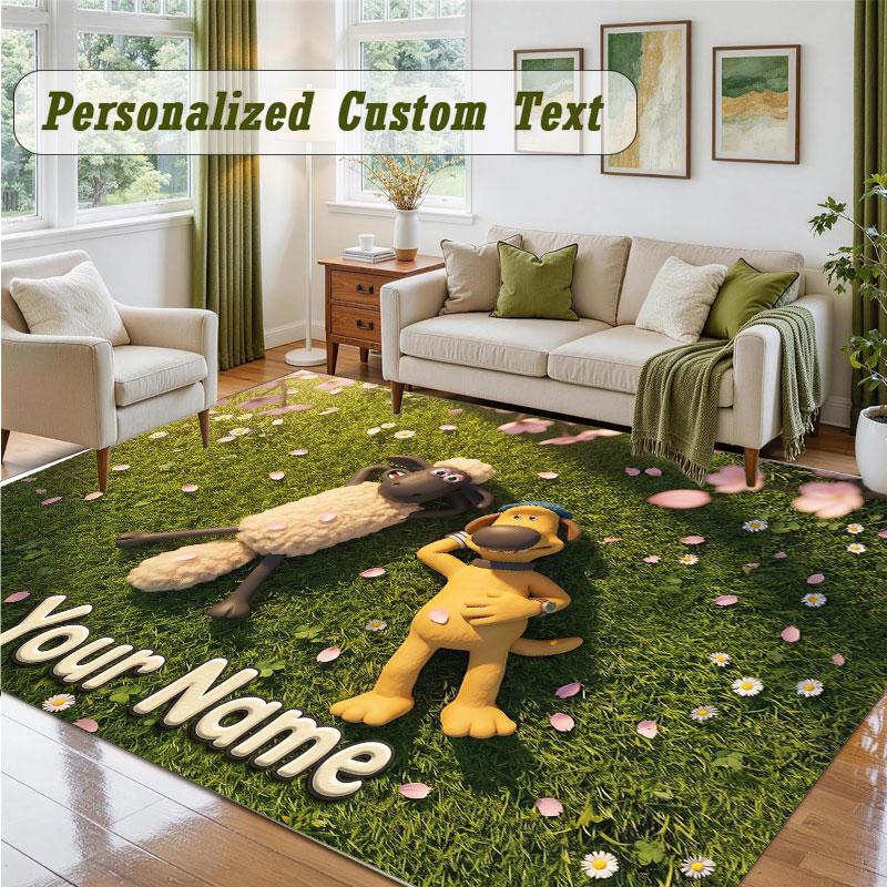Crystal Velvet Square Rug Custom NameShaun the Sheep Pattern Non Slip Home Floor Decor Rug