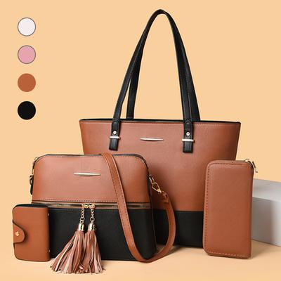 Neue Spleißtasche Kontrastfarbe Mode Schultertasche Fransen Große Kapazität Umhängetasche Textur Handtasche Damentasche