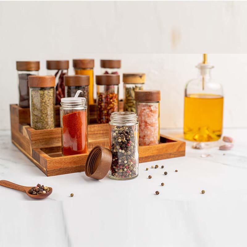 90ml Glass Spice Jars with Acacia Wood Lids, 24-Pack