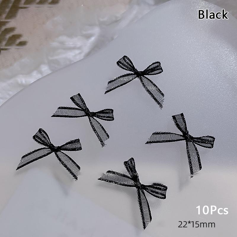 

10 шт. подвески-бантики для ногтей из органзы, 3D-украшения, банты, узелки, стразы, корейские детали для ногтей, украшения для маникюра, кавайные аксессуары чёрный