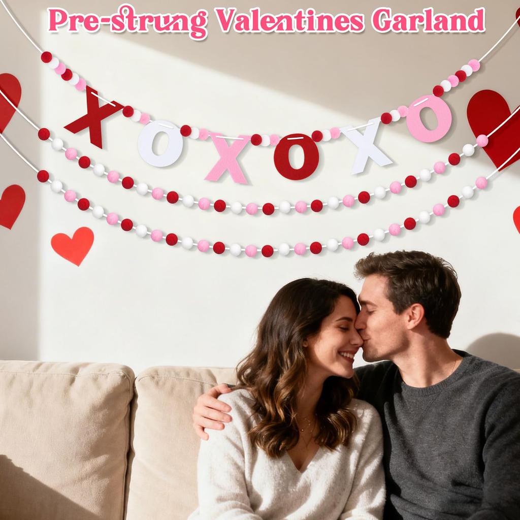 3 Stück Valentinstagsdekorationen, Vorgefädelte Valentinstagsgirlande, 3m Verstellbare Galentines Day Dekorationen Für Zuhause, Kaminsims, Wand, Klassenzimmer