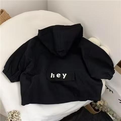 Spring Autumn Kids Letter Print Hooded Trench Coat Boys Girls Fashionable Outerwear 90