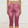 Modische Damen-Jeans mit Blumenmuster, elastischem Bund, elastischem Imitations-Denim, lockerem, lässigem Schnitt, verkürzt