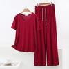 Set Pigiama Estivo da Donna in Modal - Manica Corta, Pantaloni Lunghi a Gamba Larga, Taglie Forti, Abbigliamento Casual e da Esterno
