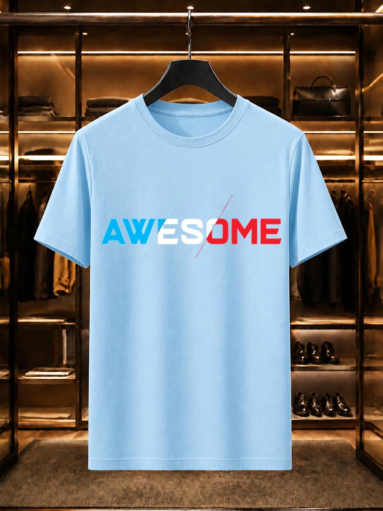 2026 New 100 Cotton Tshirt Tricolor Split Awesome Letter Print Minimalist Trend Casual Short Sleeve
