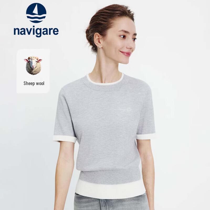 Navigare Women's Color Block Faux Two-Piece Knit Short Sleeve Top