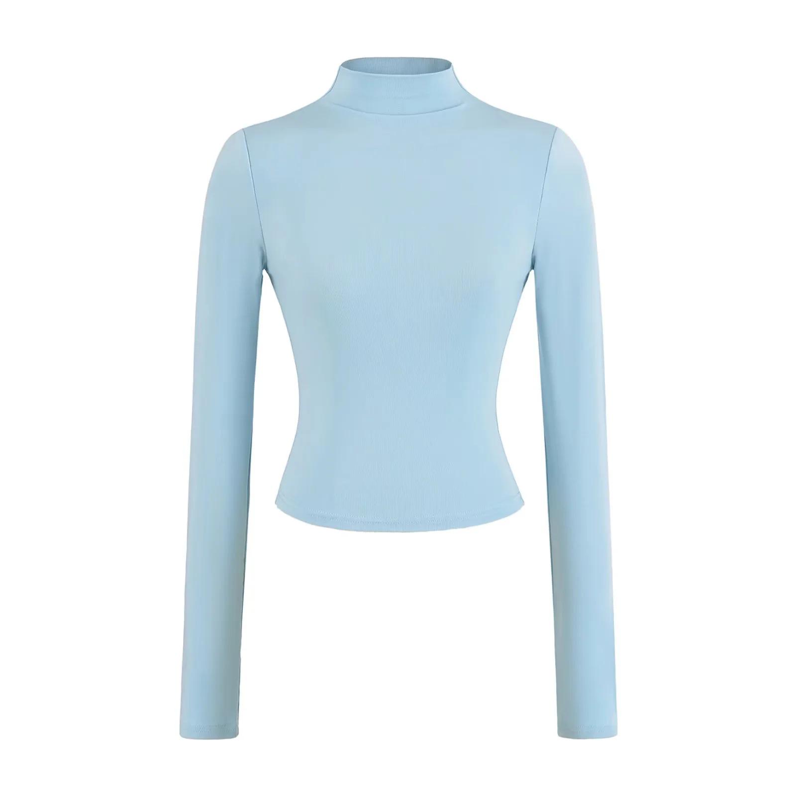 2026 Women s American Spicy Girl Tencel High Neck Slimming Long Sleeve T-shirt Small