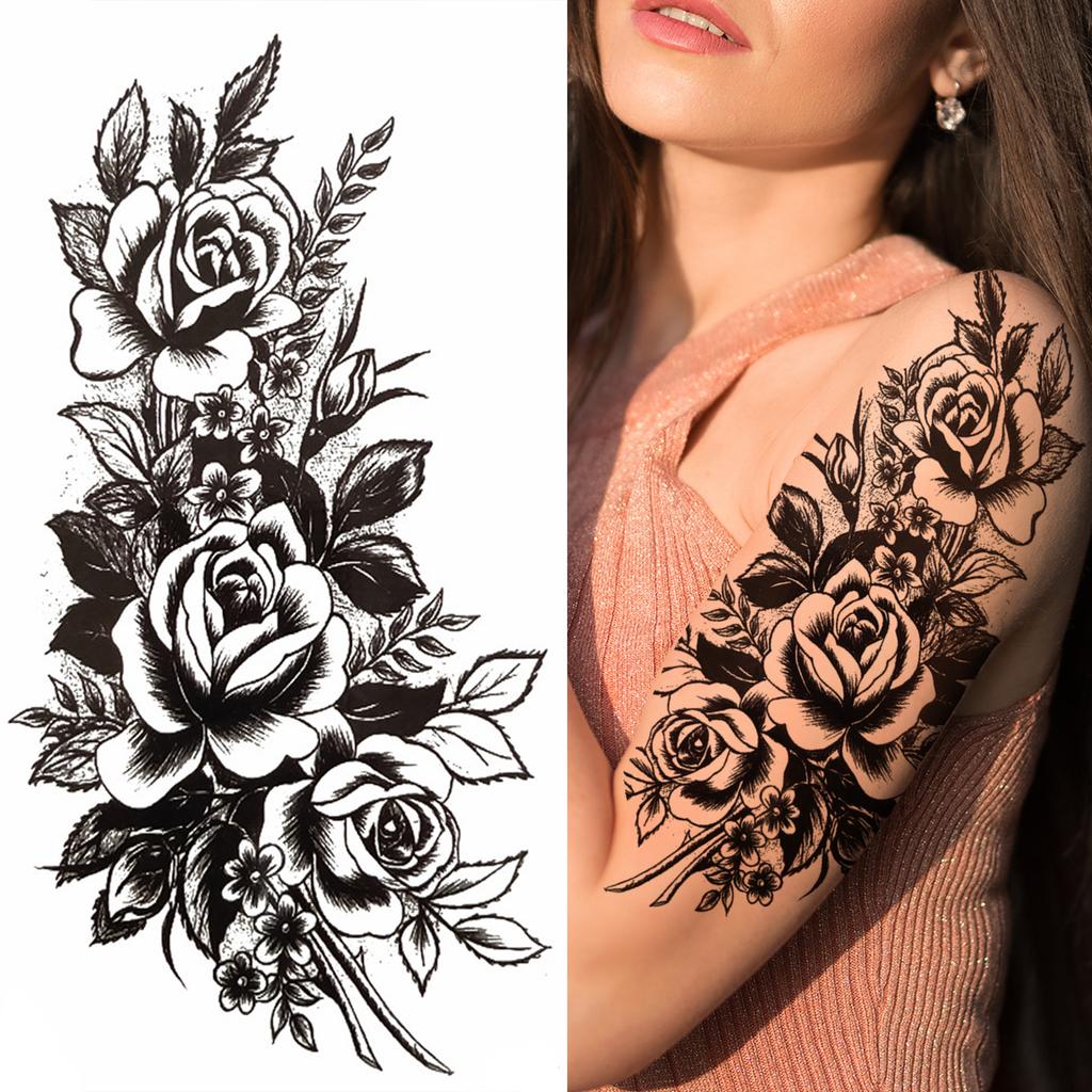 1 Sheet Flower Temporary Tattoos For Women Girls Arm Leg Forearm Body Watercolor Tattoo Sticker 3D Fake Peony Dahlia Rose Floral