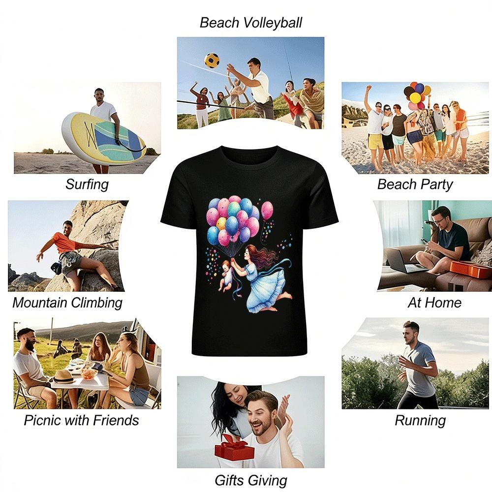 Mom Baby Balloon Print Casual Family Matching Top Pure cotton T-shirt