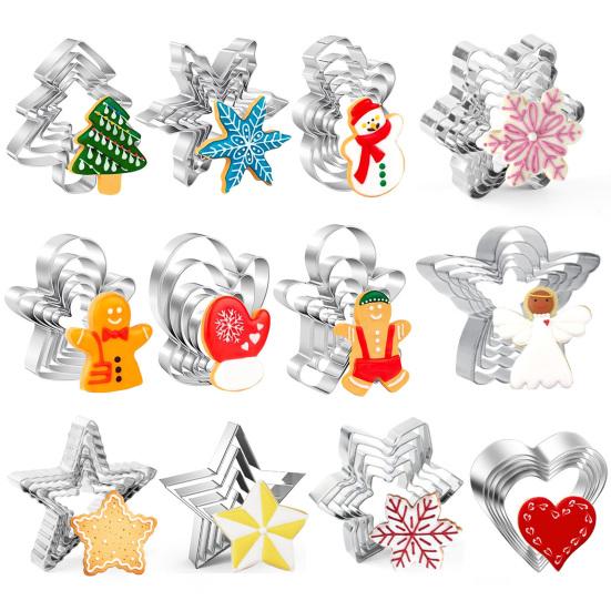 5Pcs Christmas Cookie Cutters Set Santa Tree Snowflake Gingerbread Men Snowman Shape Cookie Molds Reusable Baking Tool for Home Kitchen Bakery
