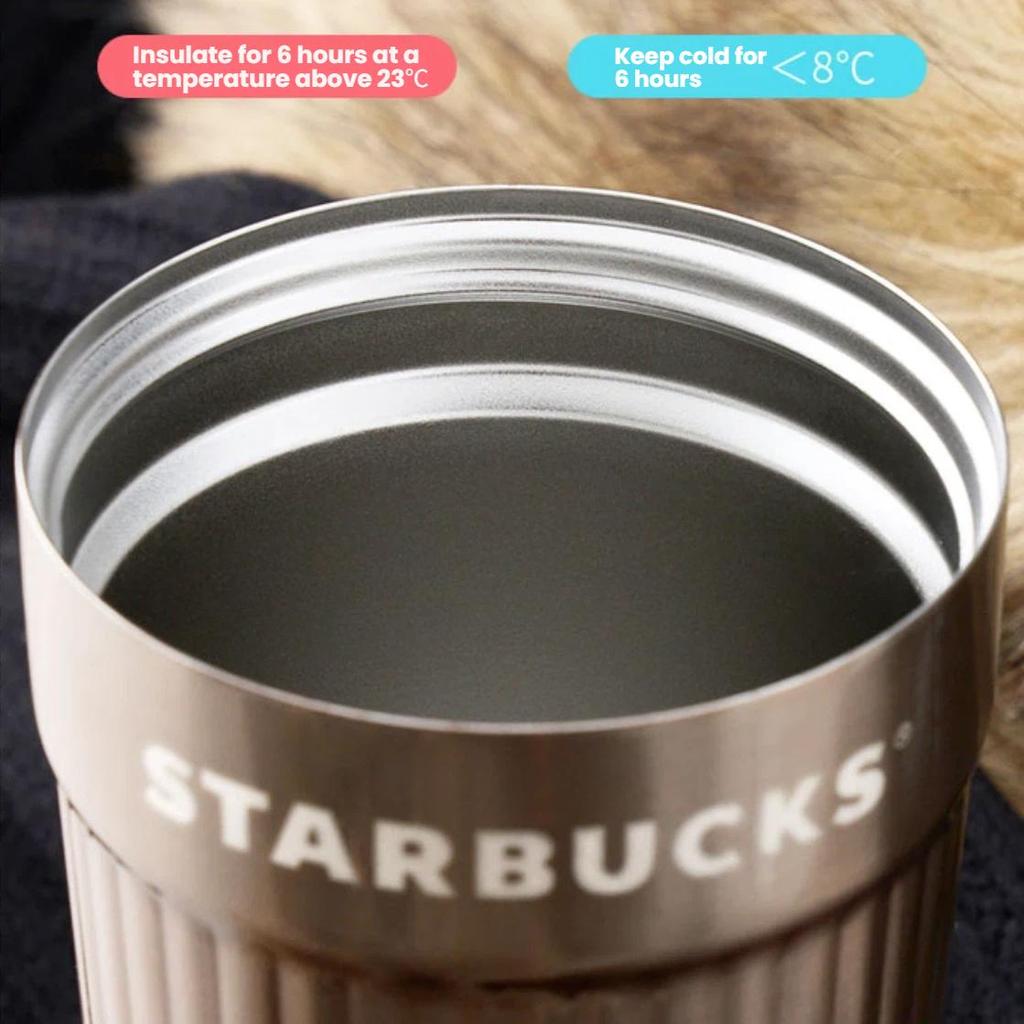 Starbucks Brown Gold Luster Series Double-Drinking Stainless Steel Desktop Cup, 470ml Coffee Mug Water Cup, Gift for Women's Day