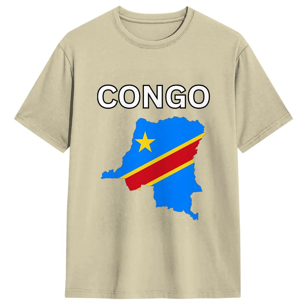 Congo Flag Tshirts For Unisex Leisure Cotton Tee Shirt Round Collar Short Sleeve T Shirt Printing Clothes
