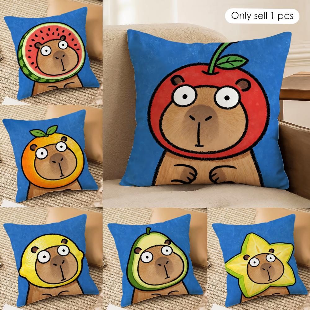 Cute Kapibala Cushion Cover Short plush Doublesided Print Square Throw Pillow Covers Sofa Home Cushion Decor