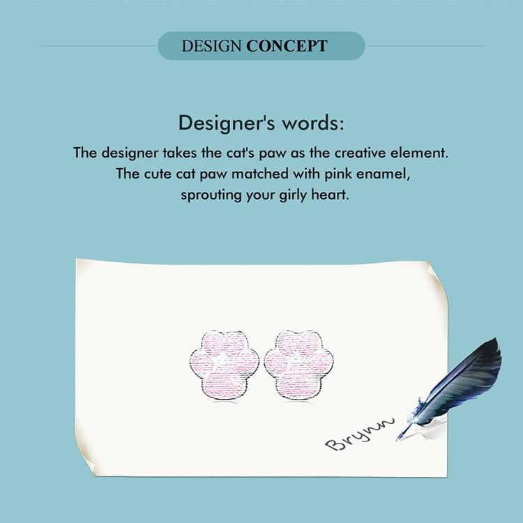 WOSTU 925 Sterling Silver Lovely Pink Cat Ear Hoop Earrings For Women Mini Cute Pet Paw Studs Clips Girl Birthday Jewelry Gift