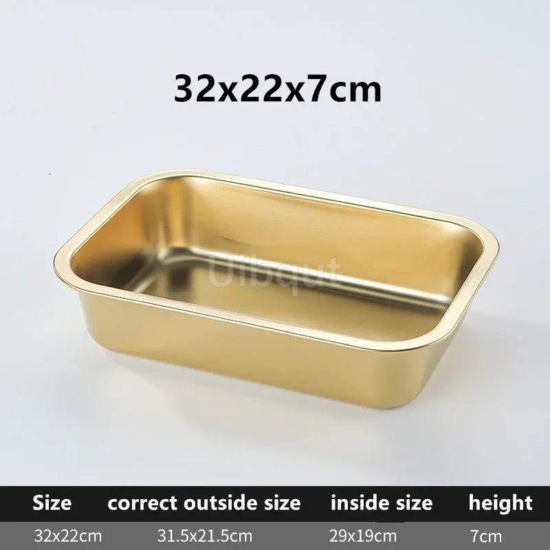 Gold Golden 304 Stainless Steel Plate Storage Tray Rectangular Square Oven Basin Baking Pot Dish Deep Bbq Cafeteria Soup Bowl