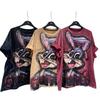 Trendy European & American Retro Distressed Cartoon Cotton T-Shirt - Women's Loose Fashion Short Sleeve Top for Autumn